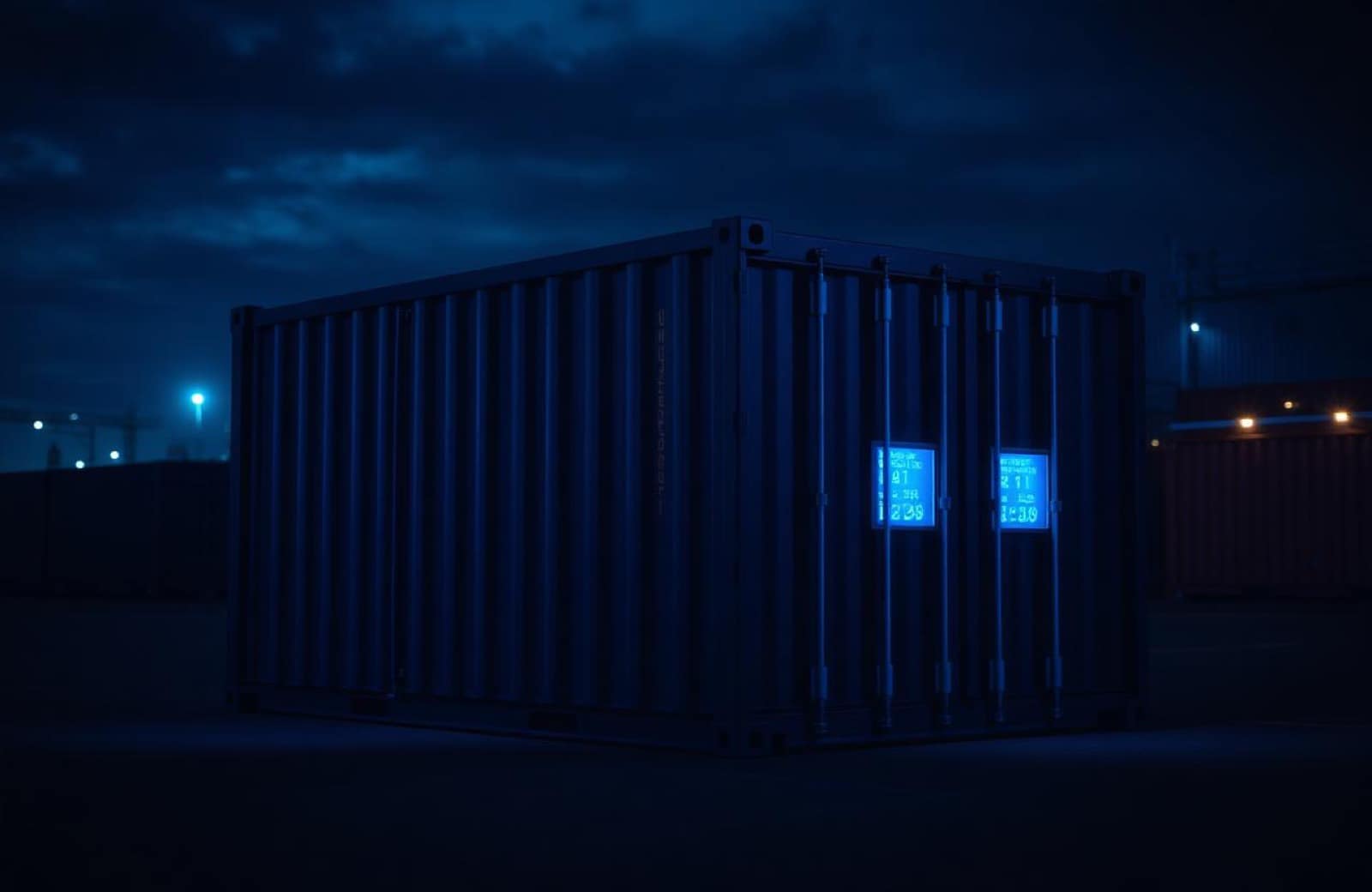 Battery storage container at night
