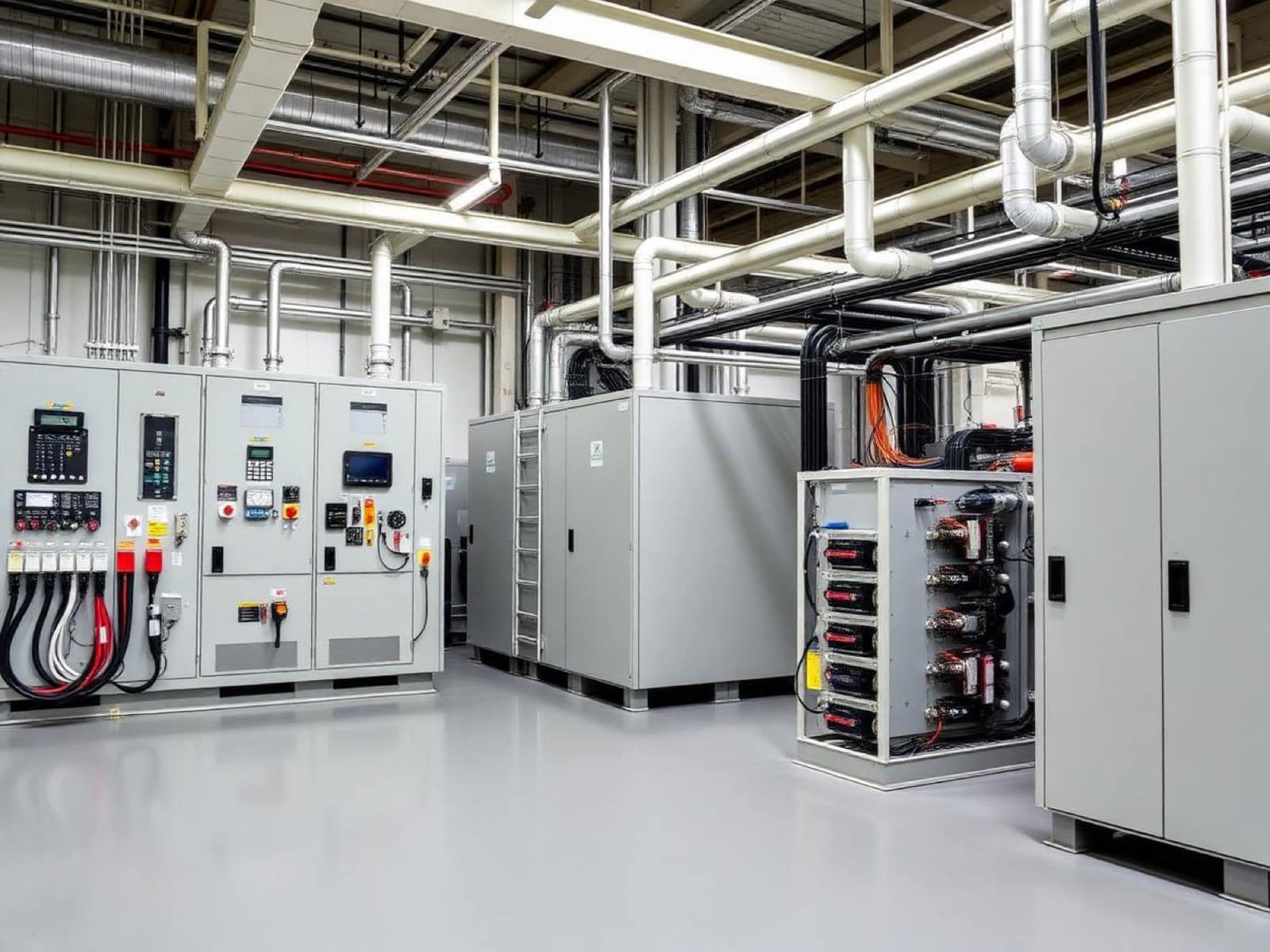 Industrial plant room with integrated electrical and energy systems